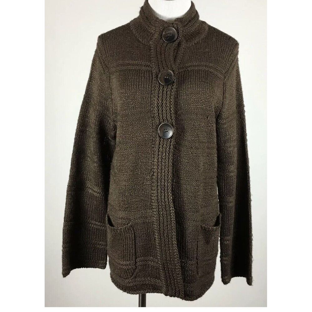 NWT L H Sport Cardigan Brown 3 Button Snaps‎ Pockets Short Collar L Large New